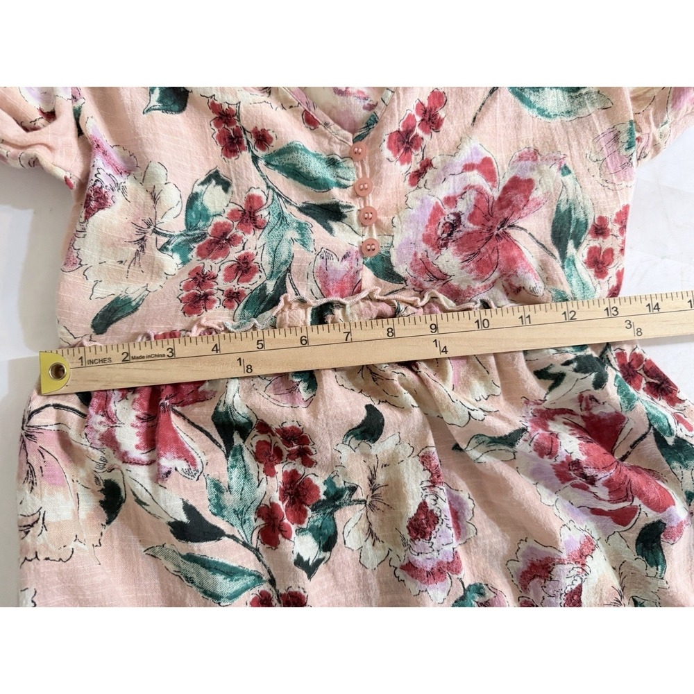 Band of Gypsies Pink Floral Empire Waist Bell Sleeve Boho Top‎ XS Pockets - Picture 10 of 11